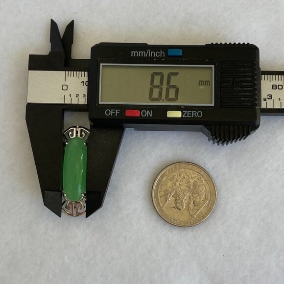 Sterling Silver 925 Oval Green Stone Greek Key Cut Out Brooch - Picture 15 of 16